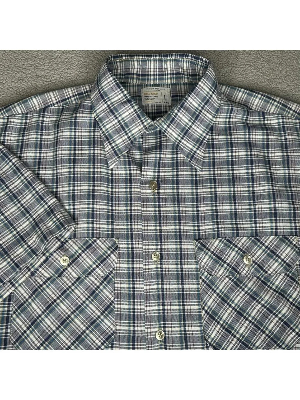 Vintage Big Mac Shirt Mens Large Blue Plaid JCPenney Lightweight Workwear 70s